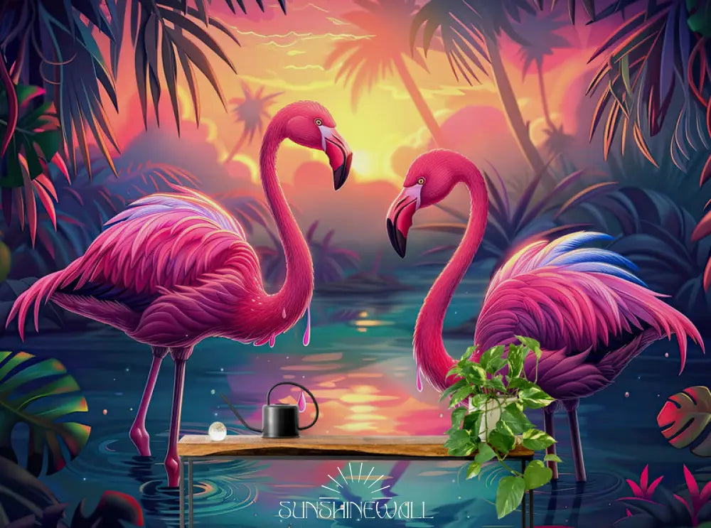 Papier Peint Enfant - Flamants Roses Dans L’eau