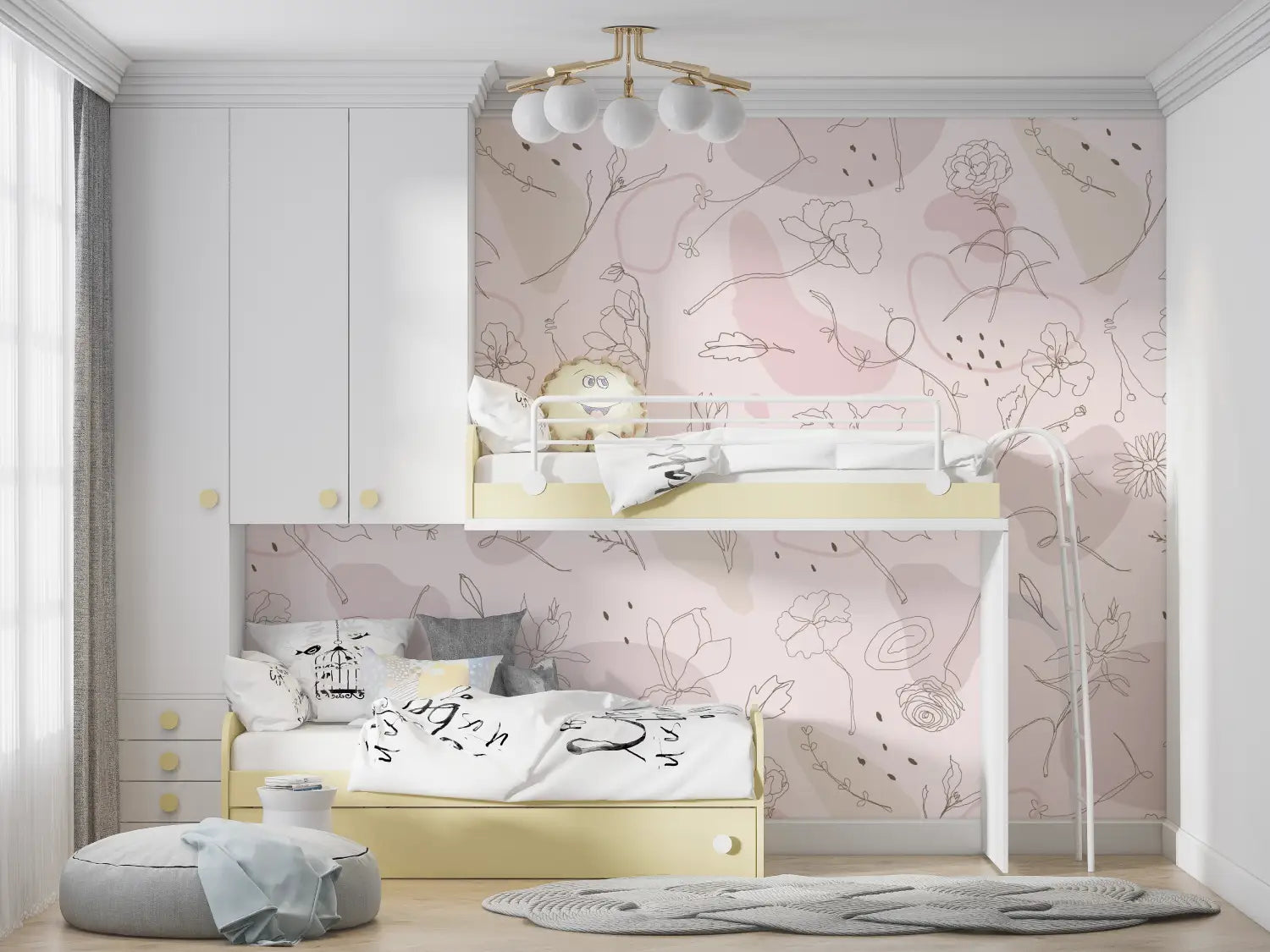 Floral Wallpaper - Delicate Flowers in Sketch