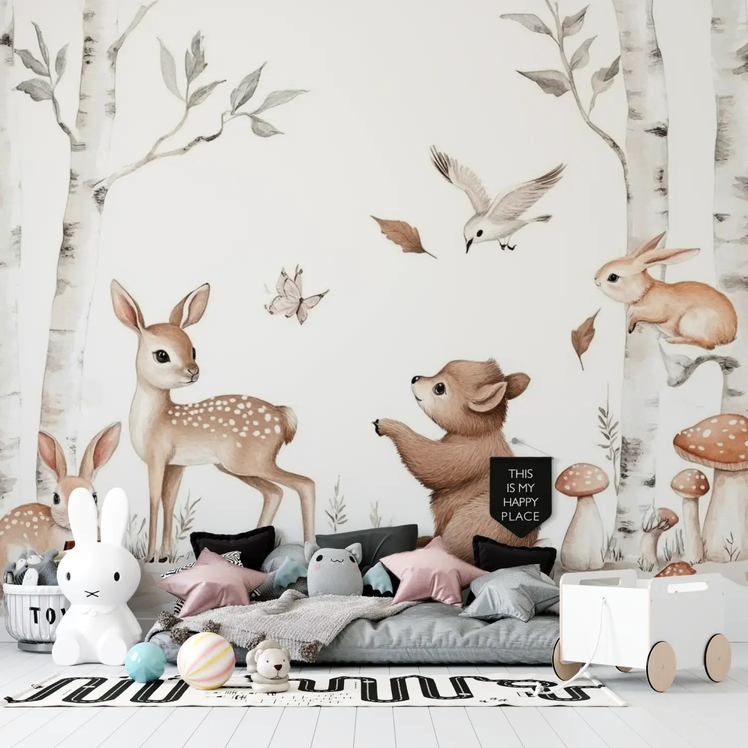 Children's Wallpaper - Floral Foxes and Rabbits