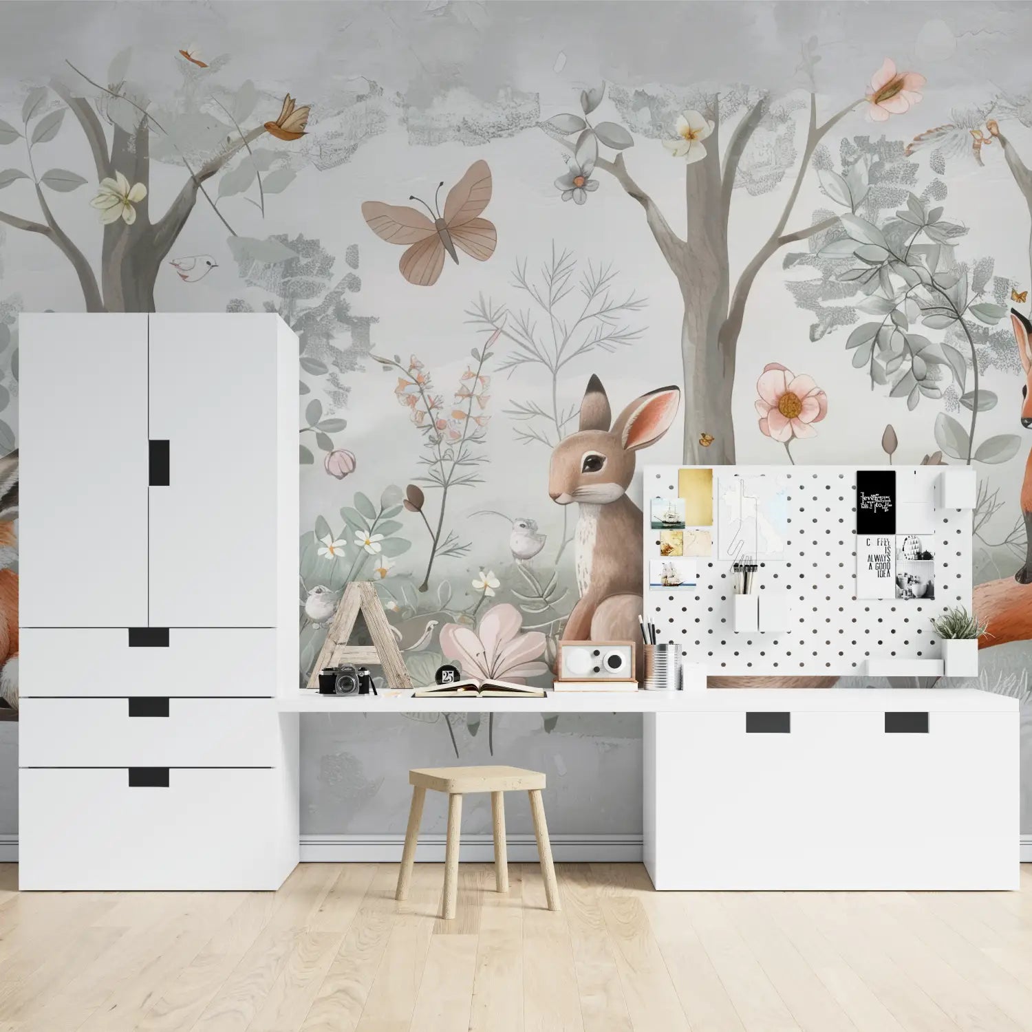 Children's Wallpaper - Floral Foxes and Rabbits