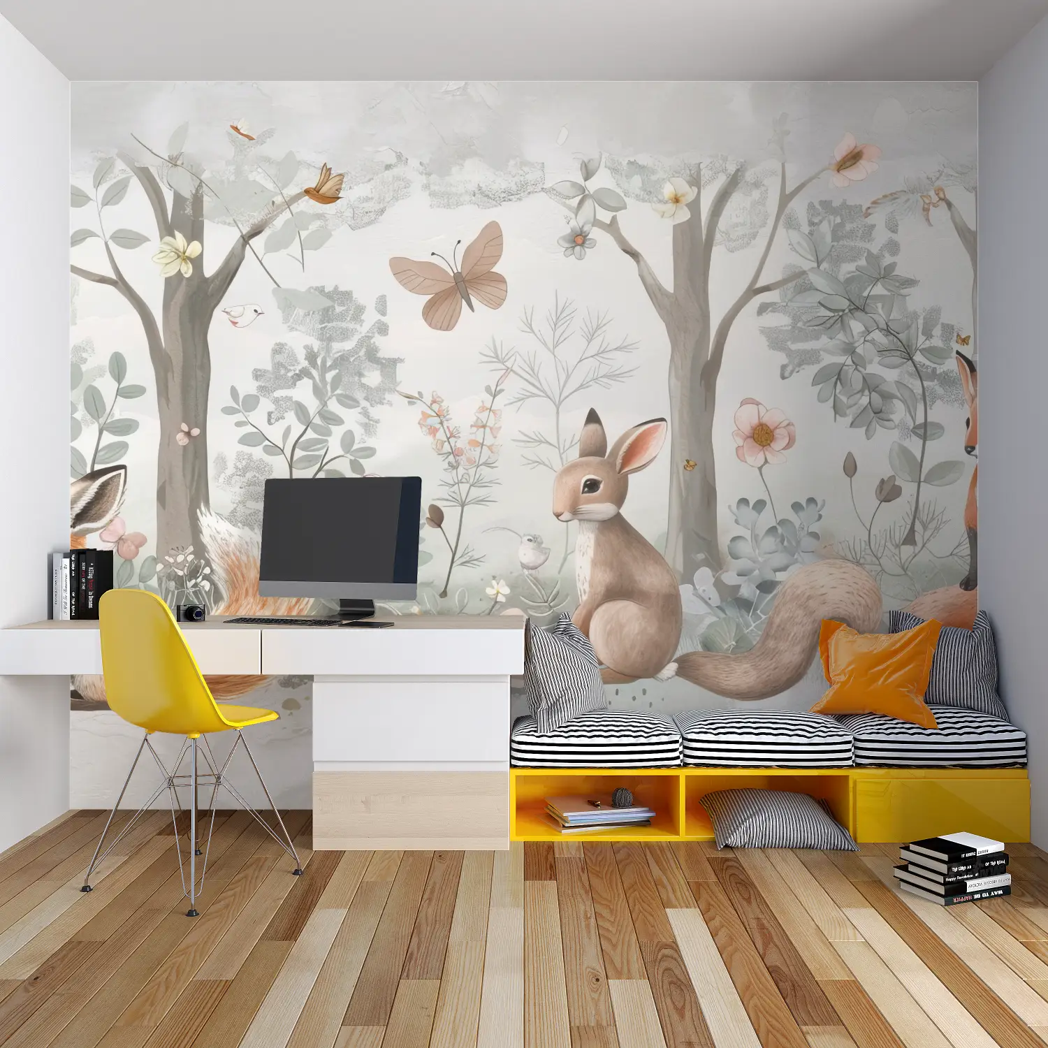 Children's Wallpaper - Floral Foxes and Rabbits