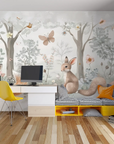 Children's Wallpaper - Floral Foxes and Rabbits