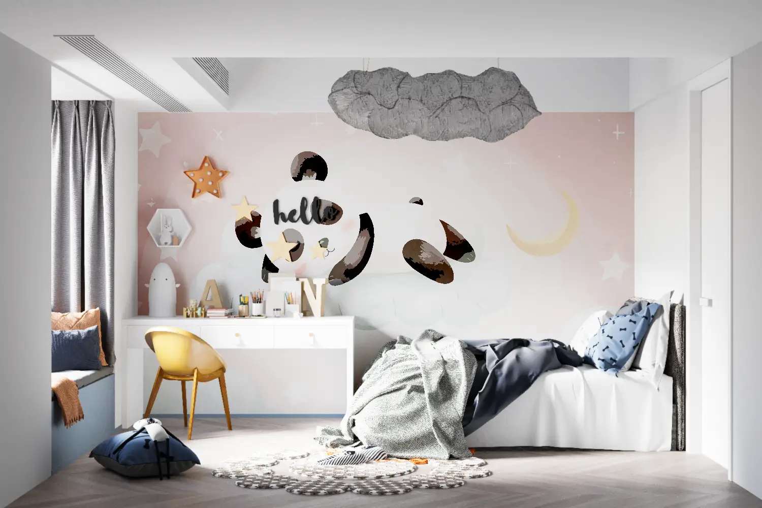 Children's Wallpaper - Sleeping Panda on a Cloud