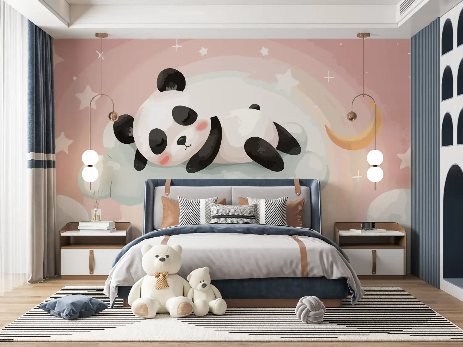 Children's Wallpaper - Sleeping Panda on a Cloud