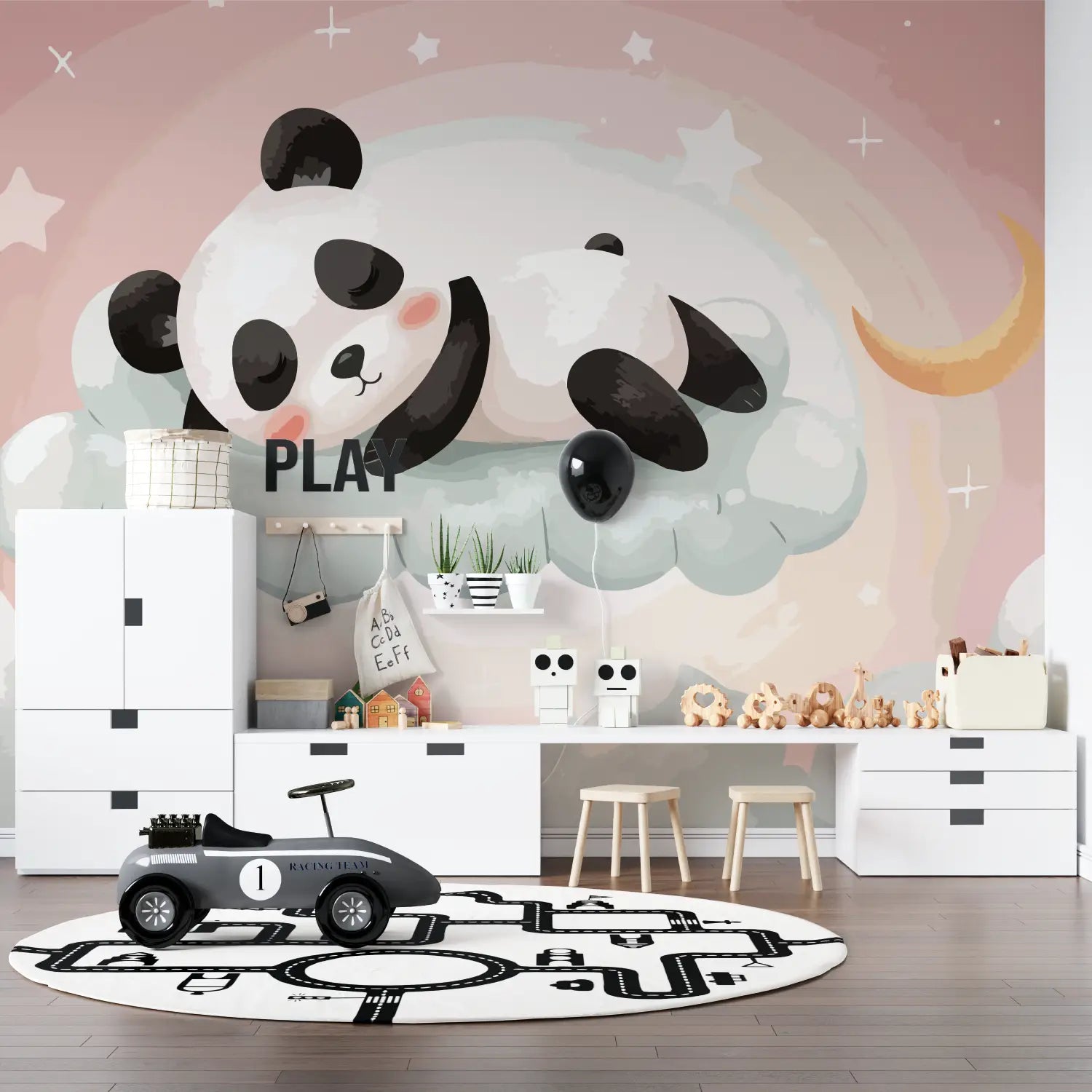 Children's Wallpaper - Sleeping Panda on a Cloud