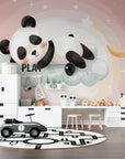 Papier Peint Enfant - Panda Endormi sur un Nuage