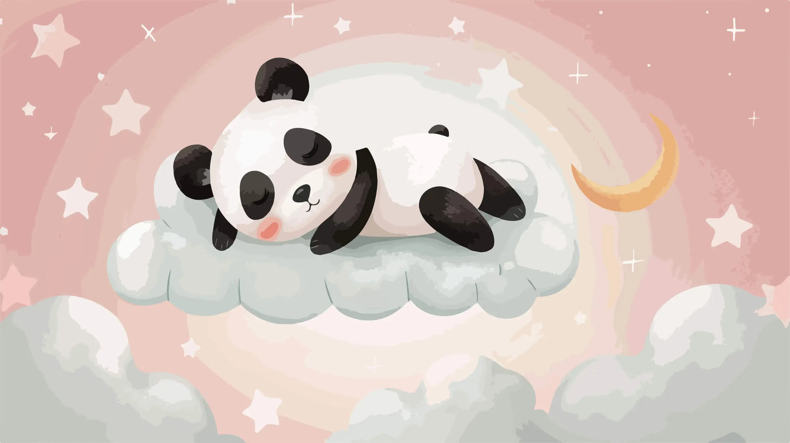 Children's Wallpaper - Sleeping Panda on a Cloud
