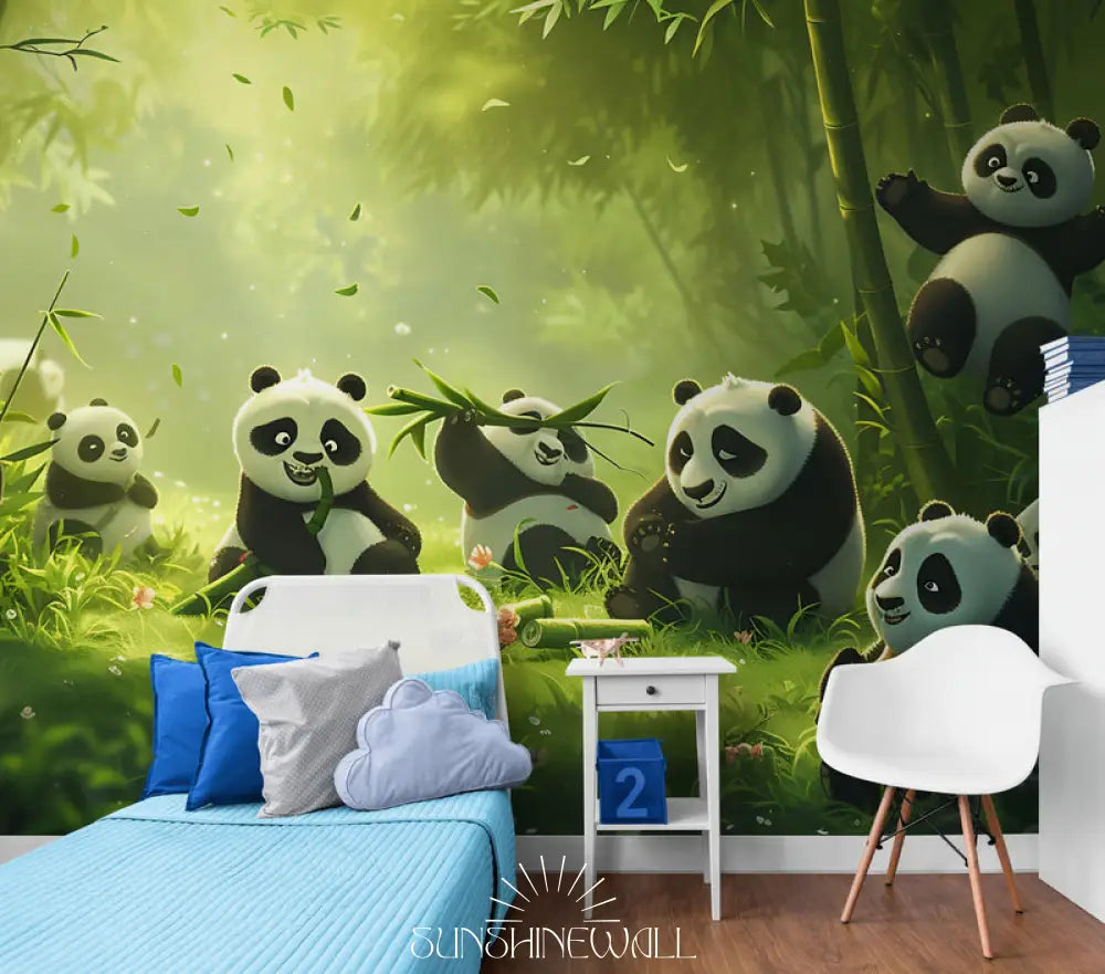 Papier Peint Enfant - Pandas Joueurs