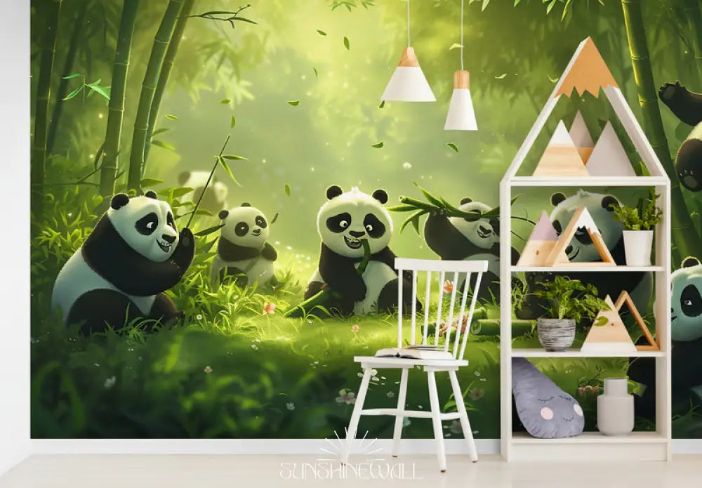 Papier Peint Enfant - Pandas Joueurs