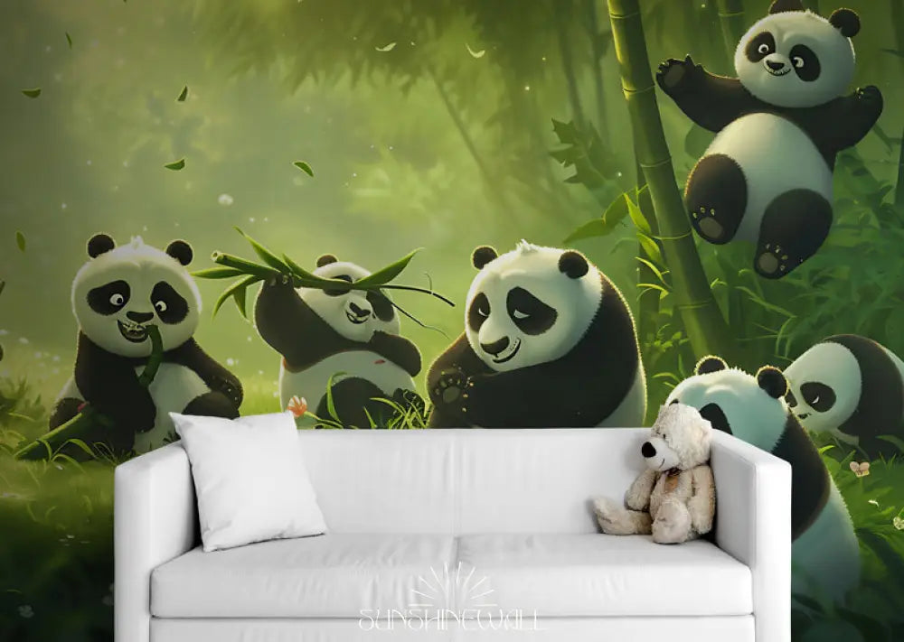 Papier Peint Enfant - Pandas Joueurs