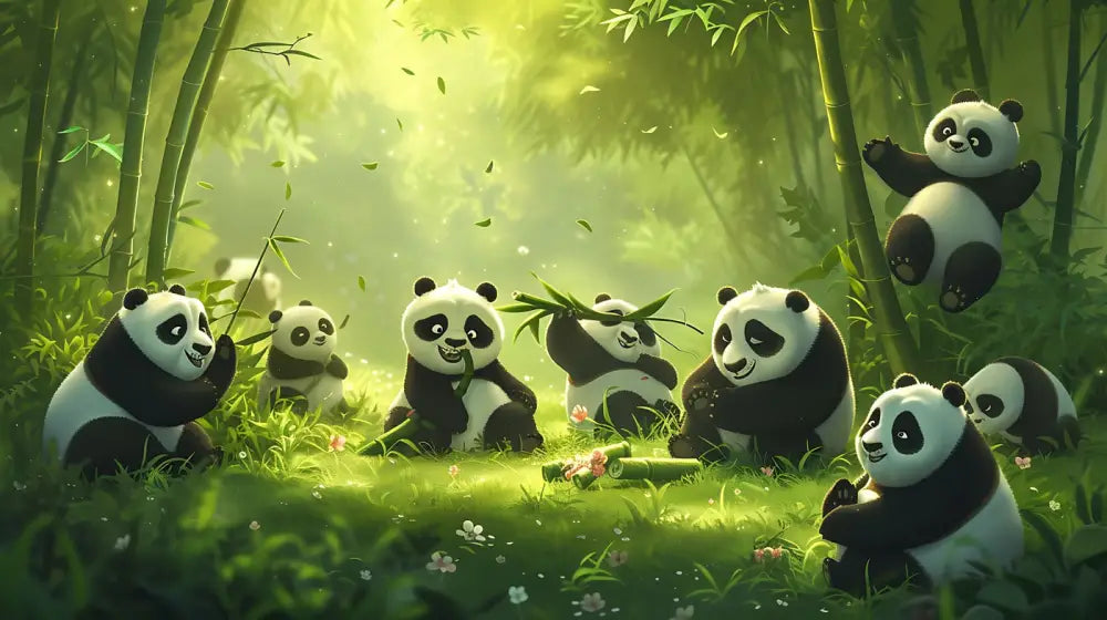 Papier Peint Enfant - Pandas Joueurs