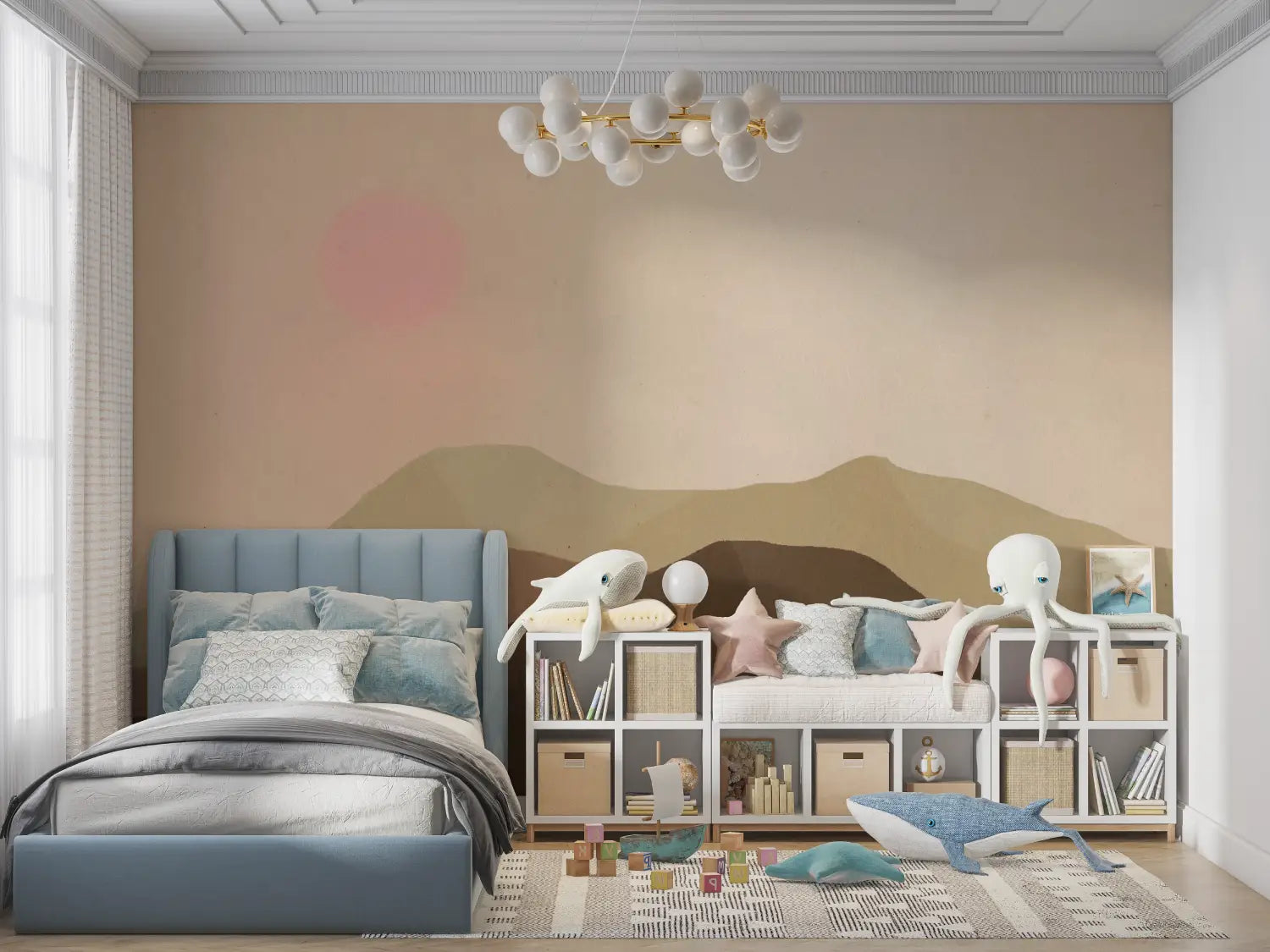 Papier Peint Montagne - Crêtes Douces au Soleil Levant