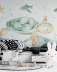 Papier Peint Enfant - Tortue Souriante Sous-Marine