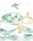 Papier Peint Enfant - Tortue Souriante Sous-Marine