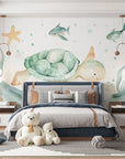 Papier Peint Enfant - Tortue Souriante Sous-Marine