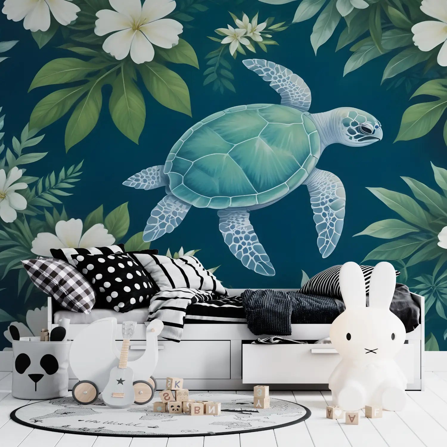 Tropical Wallpaper - Turtle and Pacific Flowers