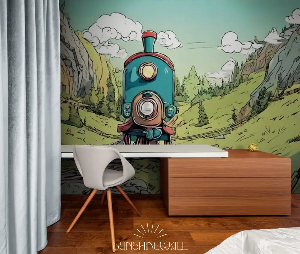 Papier Peint Enfant - Train Dans Les Montagnes