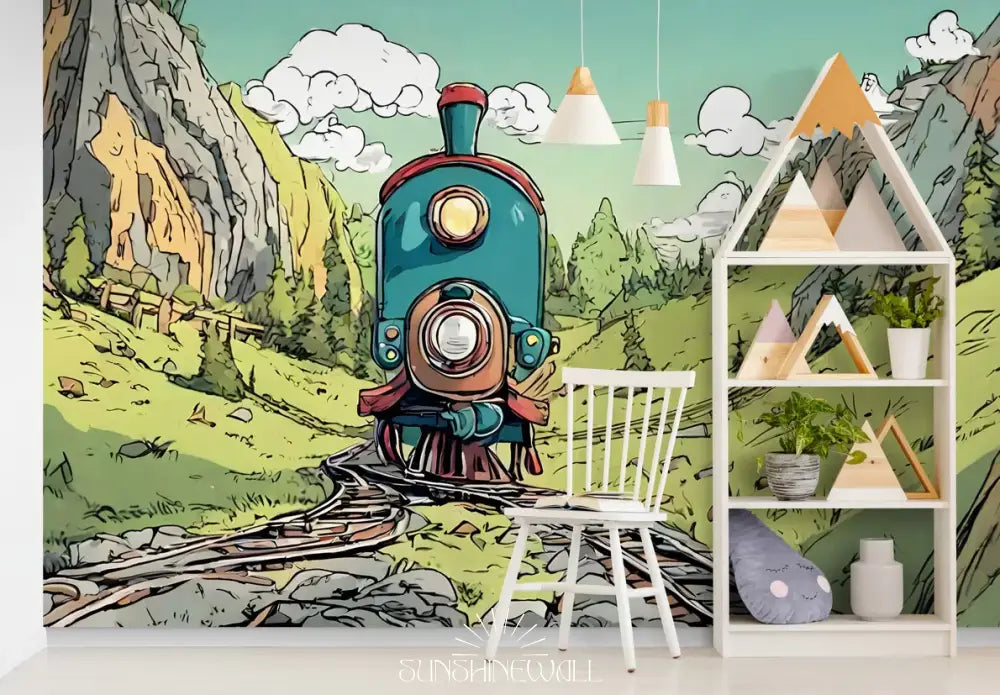 Papier Peint Enfant - Train Dans Les Montagnes