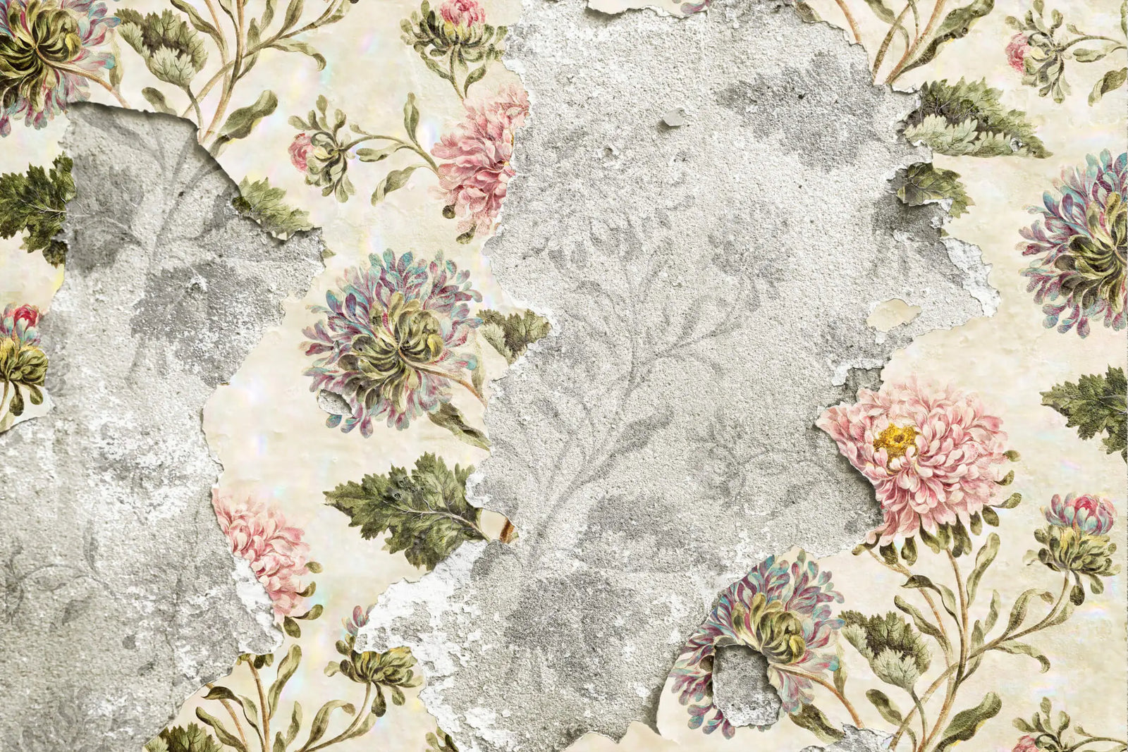 Vintage Wallpaper - Wilted Flowers and Torn Wall