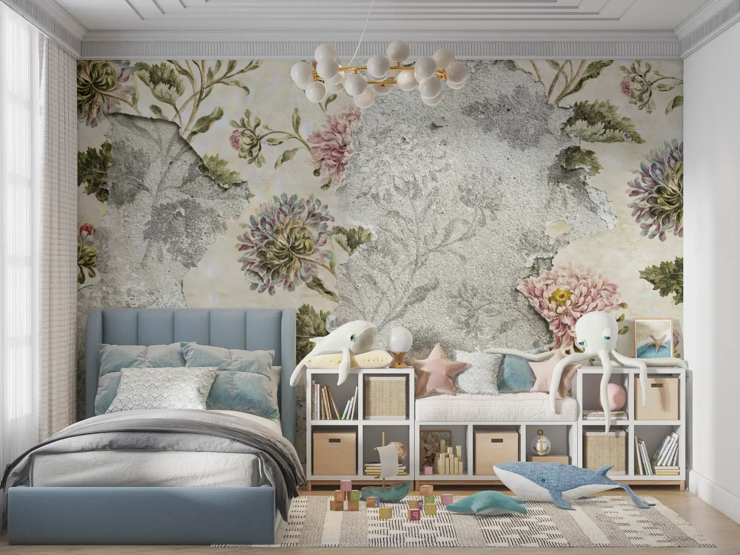 Vintage Wallpaper - Wilted Flowers and Torn Wall