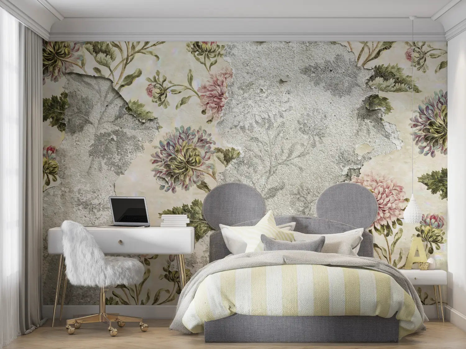 Vintage Wallpaper - Wilted Flowers and Torn Wall