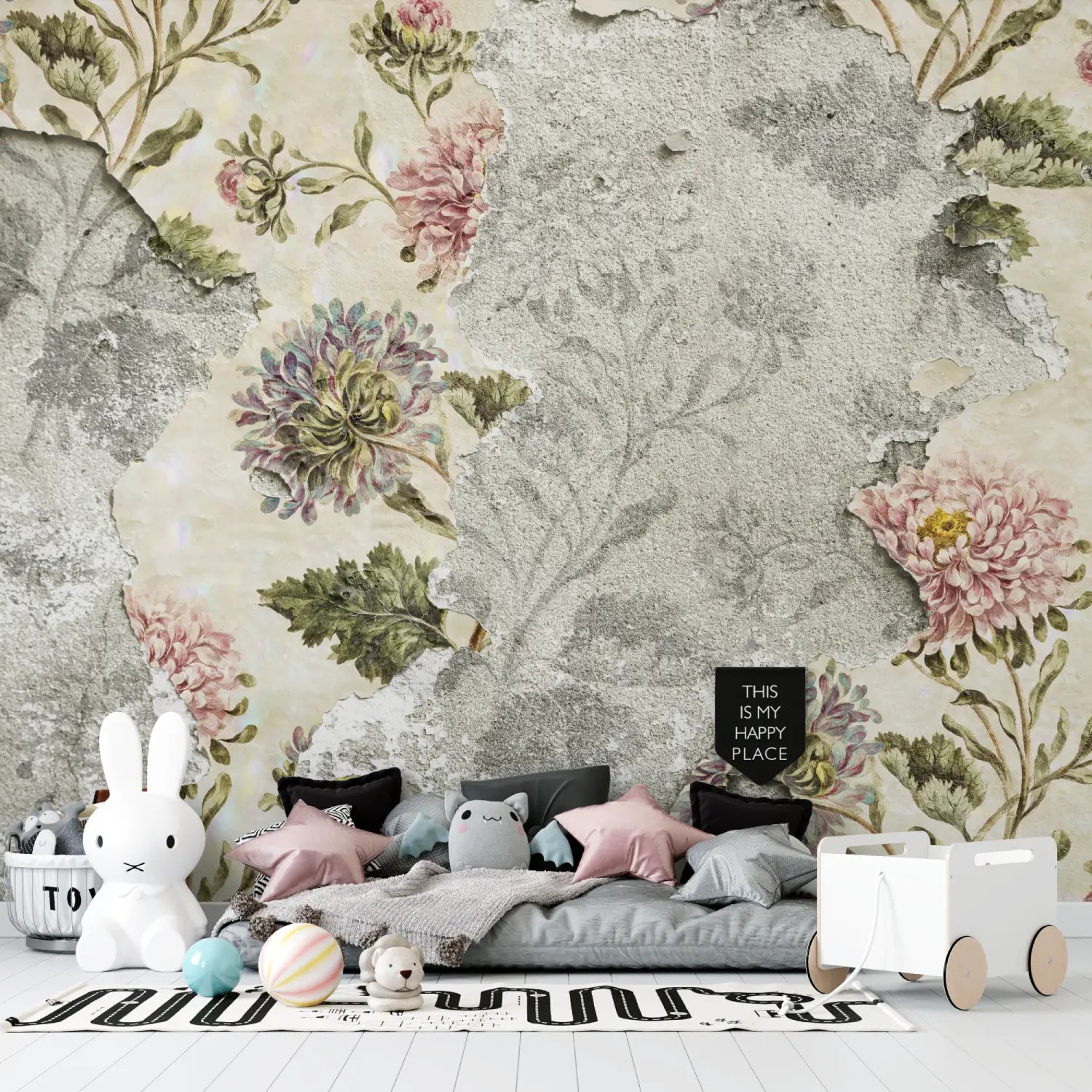 Vintage Wallpaper - Wilted Flowers and Torn Wall