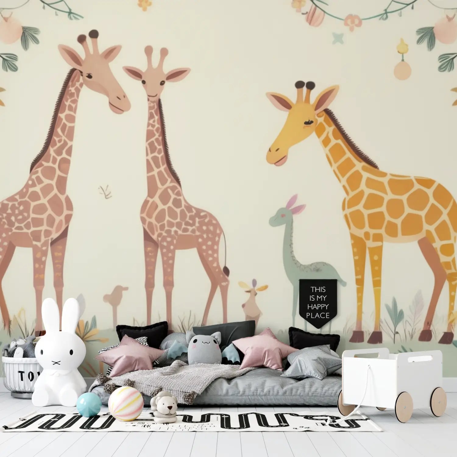 Children's Wallpaper - Giraffes at Party