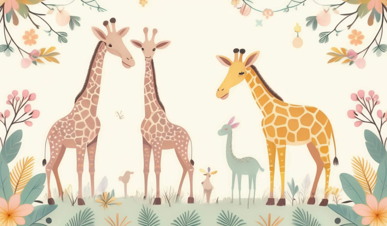 Children's Wallpaper - Giraffes at Party