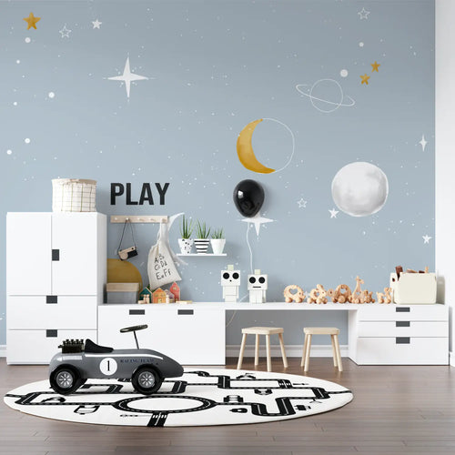Carta da parati per bambini - Luna e stelle nel cielo