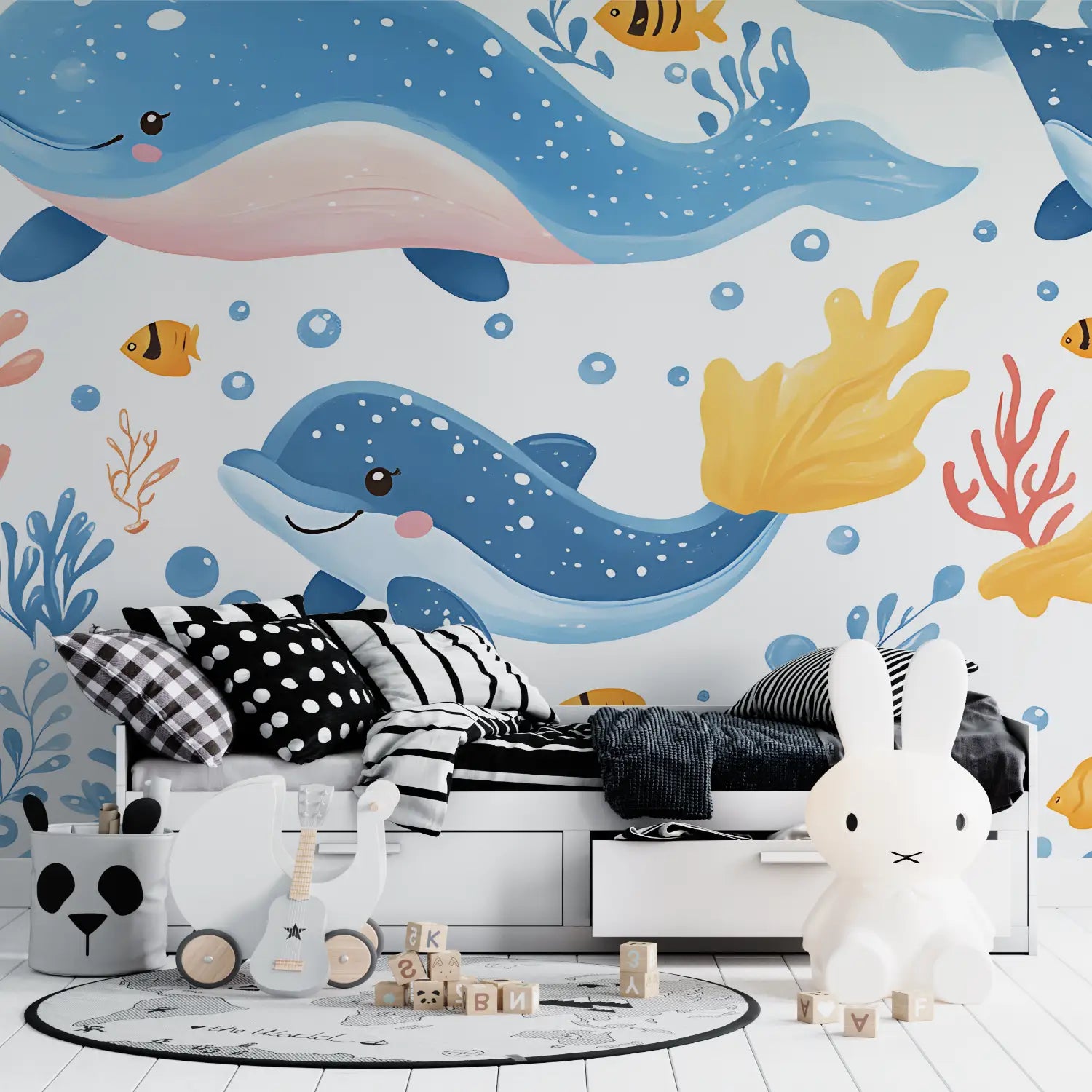 Papier Peint Enfant - Baleines Heureuses