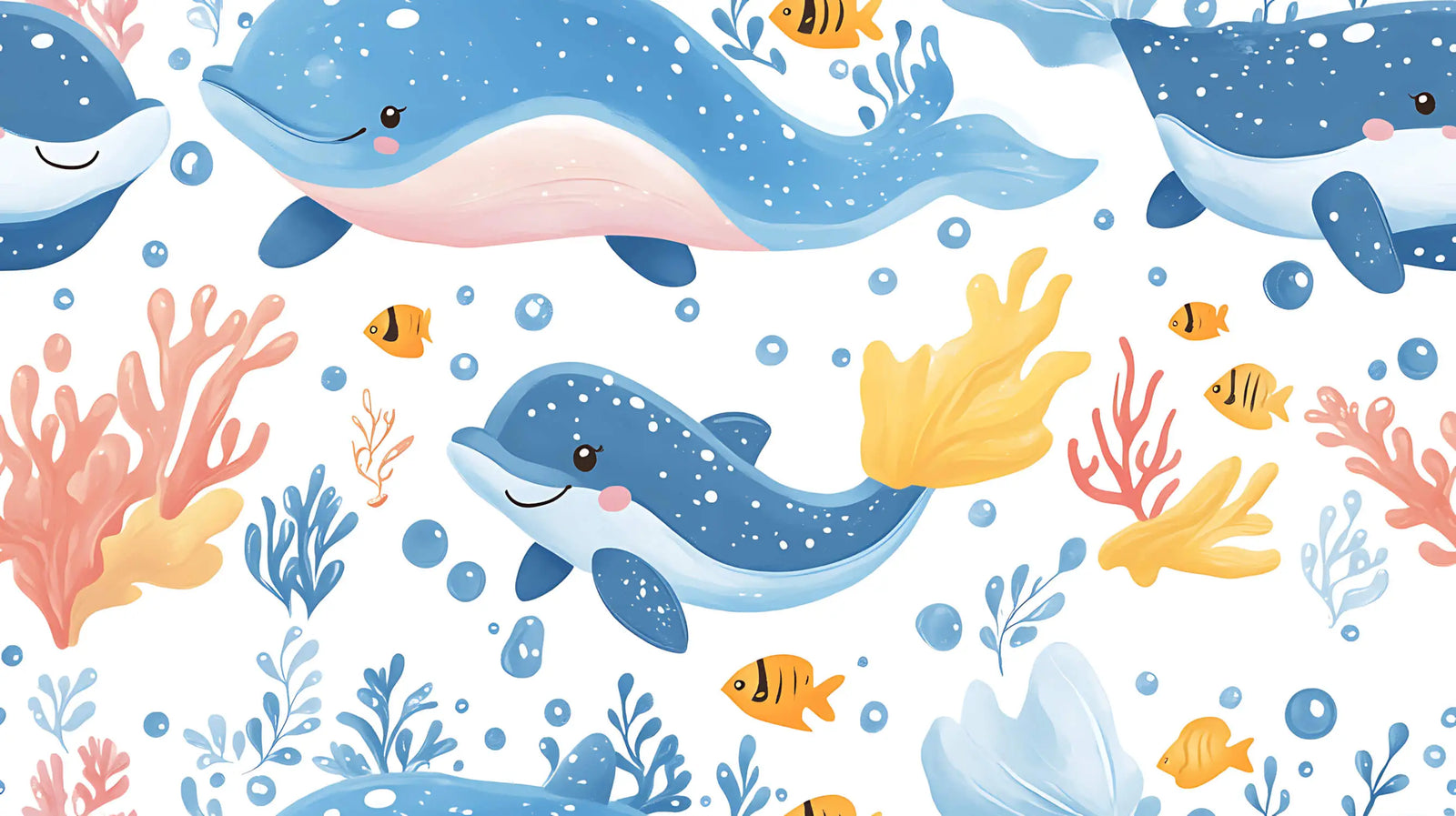 Papier Peint Enfant - Baleines Heureuses