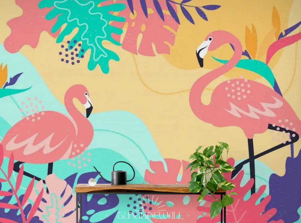 Papier Peint Exotique - Flamant Rose