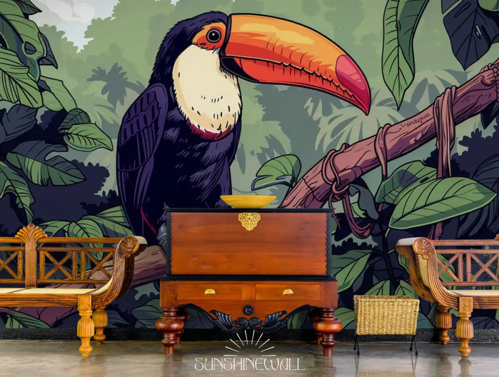 Papier Peint Exotique - Forêt Tropicale Et Toucan