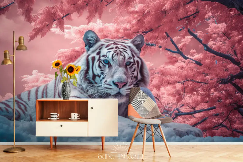 Papier Peint Exotique - Tigre Blanc Majestueux