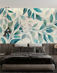 Papier Peint Feuillage - Branches Bleu-Vert