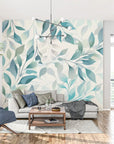 Papier Peint Feuillage - Branches Bleu-Vert