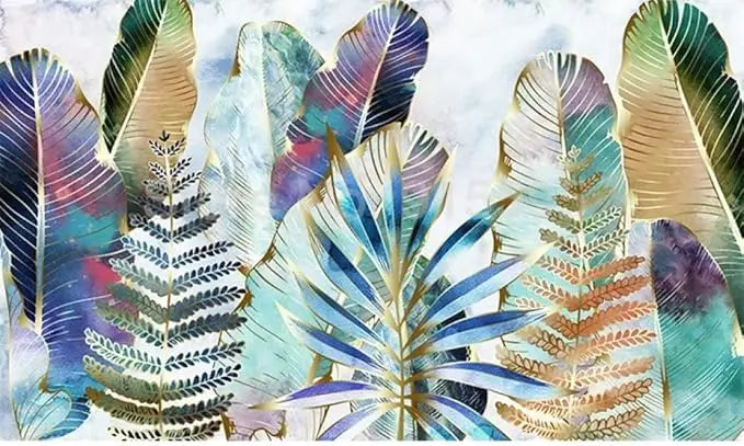 Papier Peint Feuillage - Fougères et Palmes Colorées