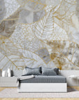 Foliage Wallpaper – Skeleton Leaves in White and Gold