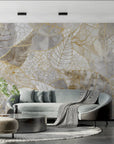 Foliage Wallpaper – Skeleton Leaves in White and Gold