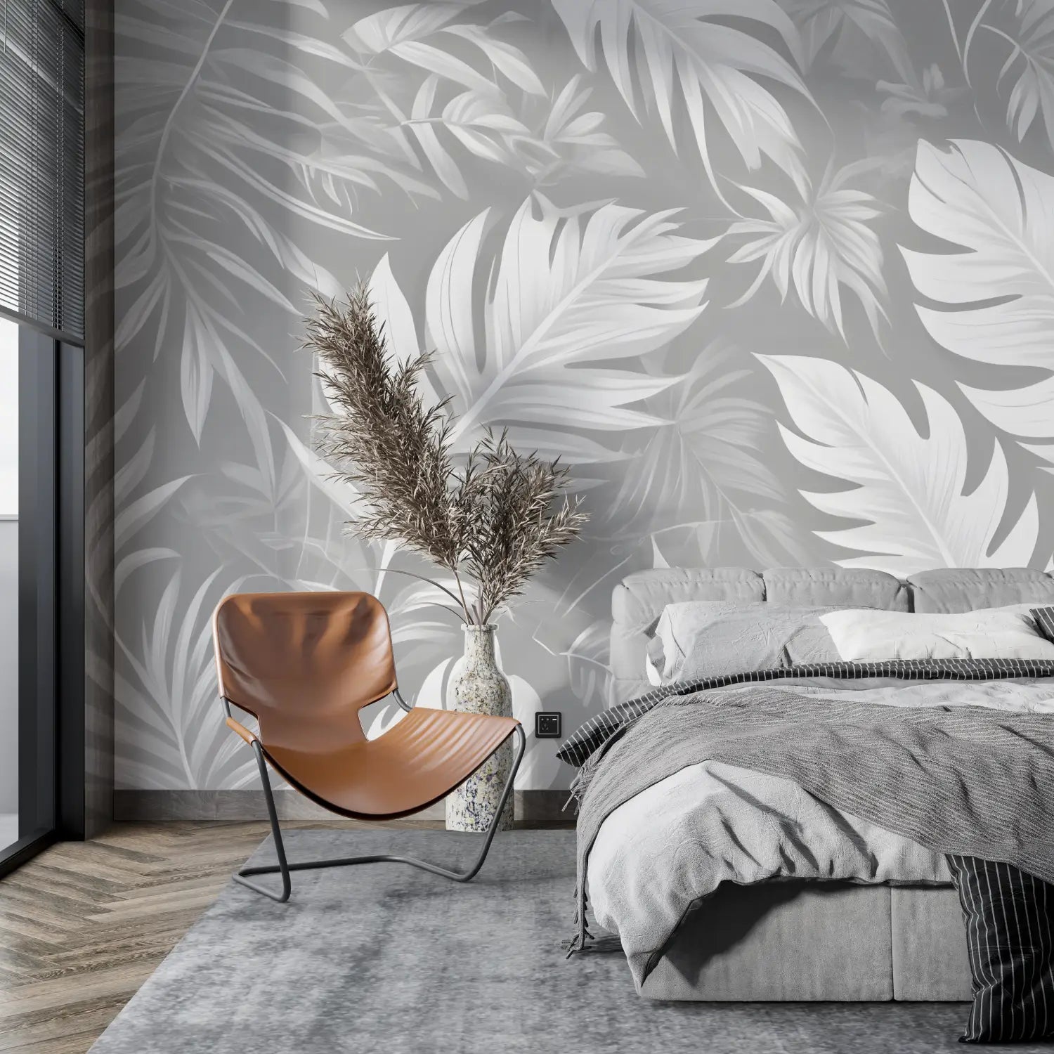 Foliage Wallpaper - Soft Palms in Grey Tones