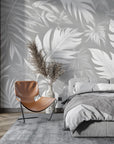 Papier Peint Feuillage - Palmes Douces en Ton Gris