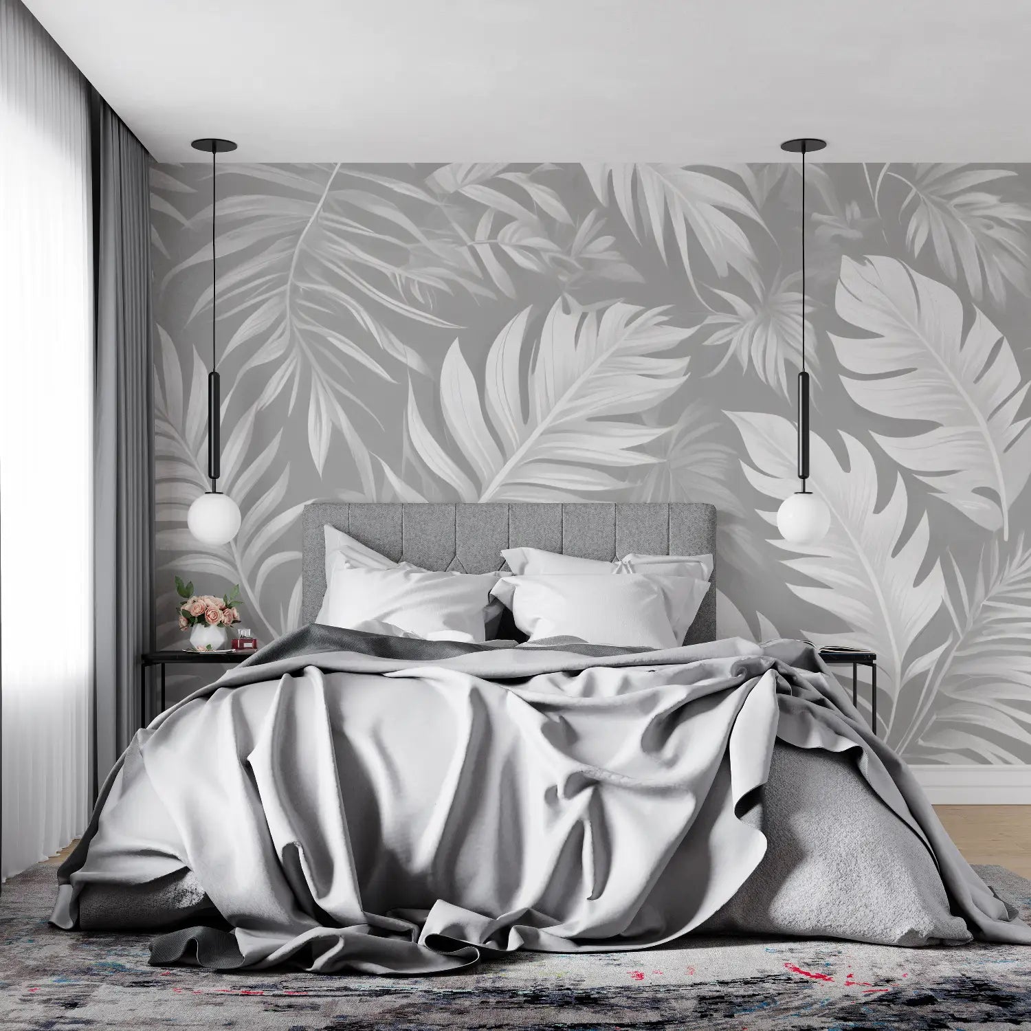 Foliage Wallpaper - Soft Palms in Grey Tones