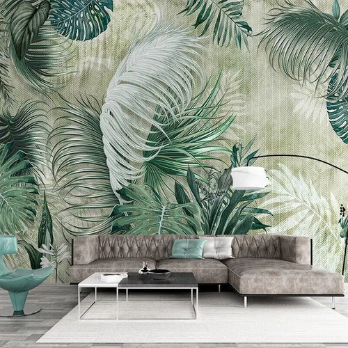 Papier Peint Feuillage - Jungle Tropicale en Dégradé de Vert