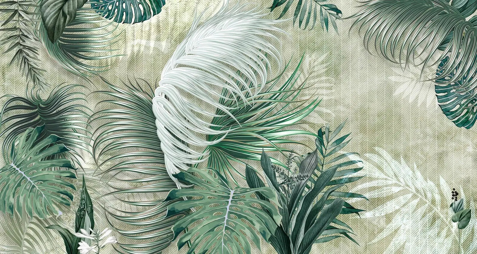 Foliage Wallpaper - Tropical Jungle in Green Gradient