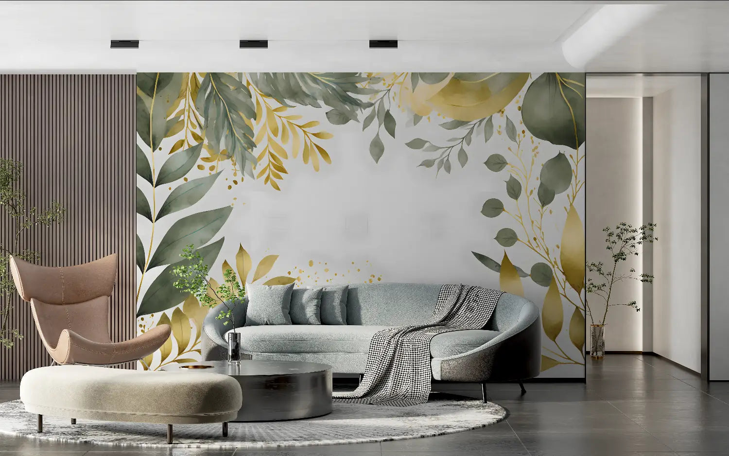 Papier Peint Feuillage – Bouquet Vert et Doré