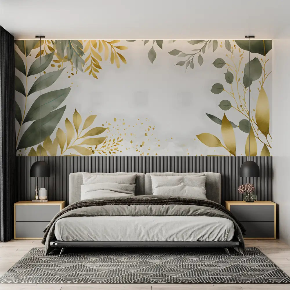 Papier Peint Feuillage – Bouquet Vert et Doré
