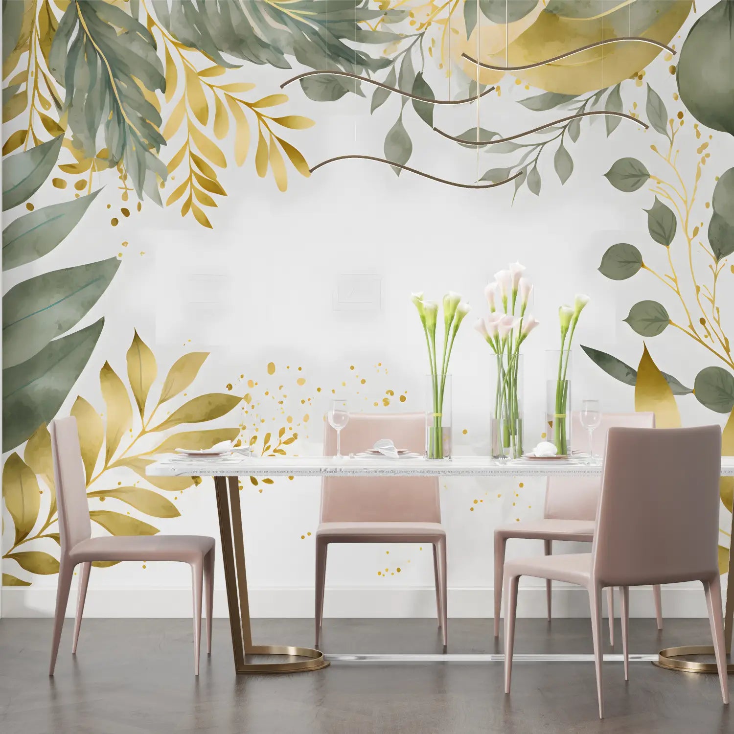 Papier Peint Feuillage – Bouquet Vert et Doré