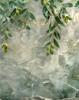 Foliage Wallpaper – Olive Trees and Gold Marbling