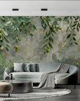 Foliage Wallpaper – Olive Trees and Gold Marbling