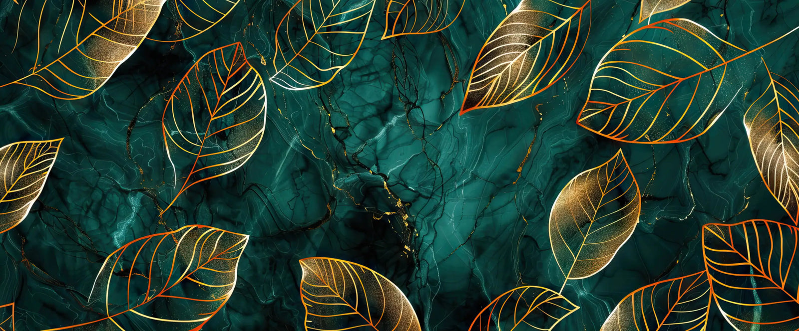 Foliage Wallpaper - Golden Leaves on Emerald